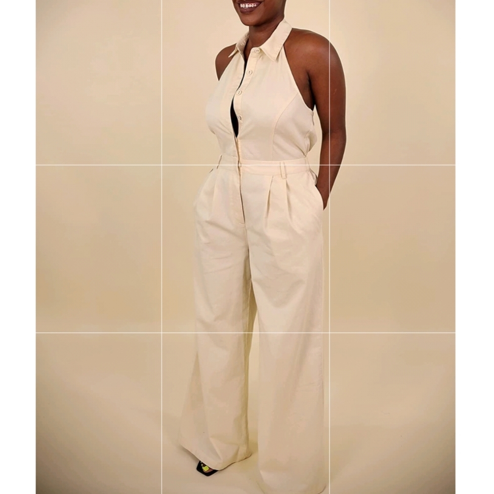 The Drop x Jenee Naylor Cream Wide Leg Jumpsuit XS NWT